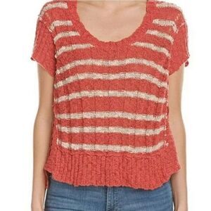 Free People Cropped Hi-Lo Scoop Neck‎ Sweater Womens Size Medium Orange